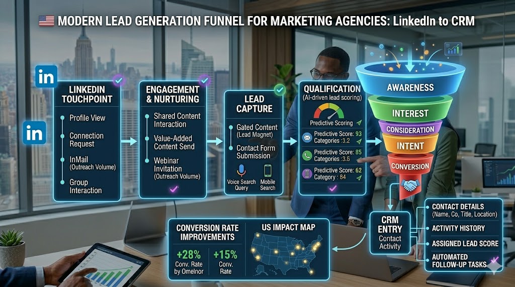 [Diagram of a modern lead generation funnel for marketing agencies
