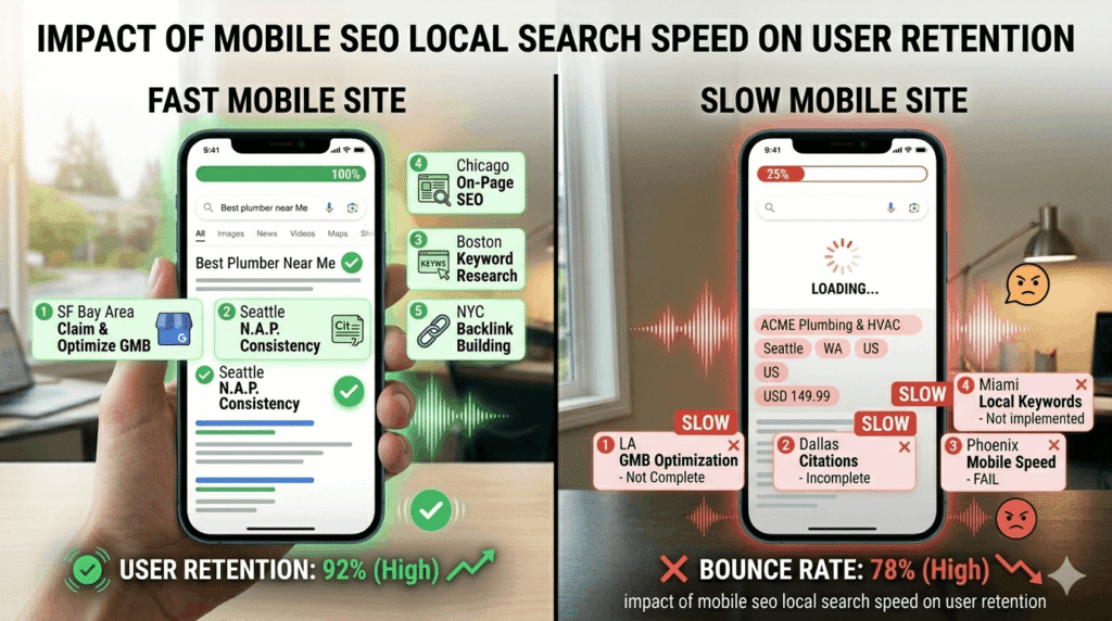Impact of mobile SEO local search speed on user retention