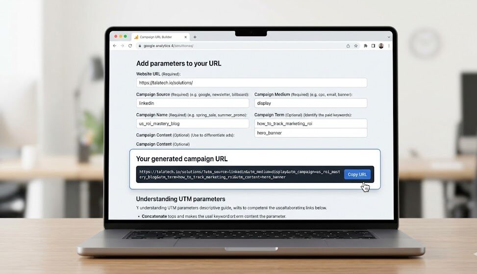 Example of adding UTM parameters to a URL for precise campaign tracking.