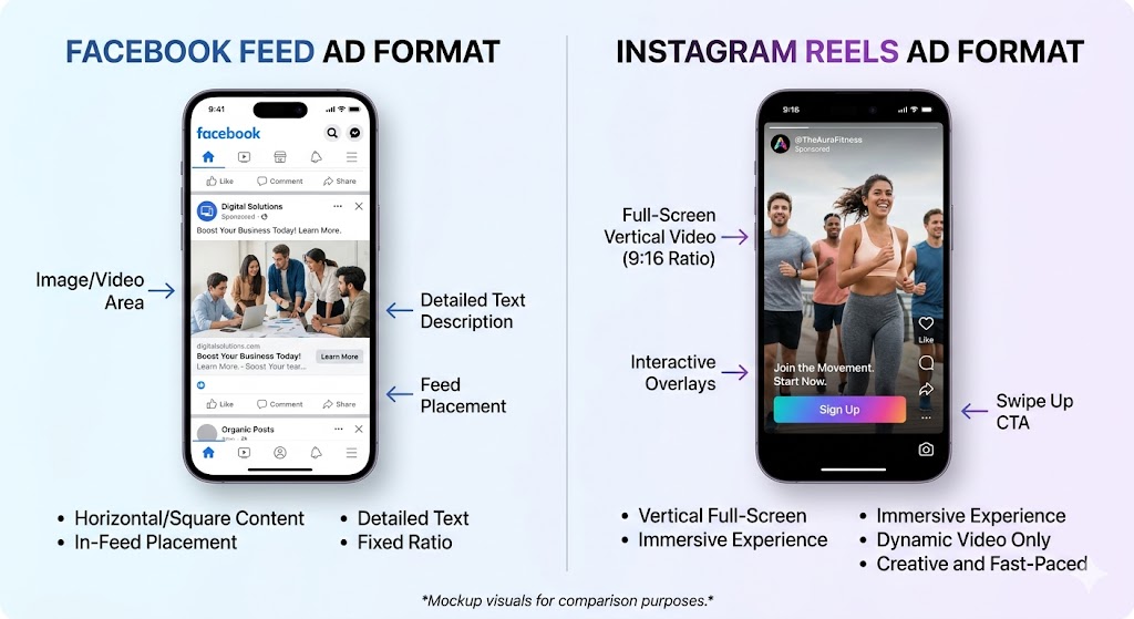 Facebook ads versus Instagram ads format comparison